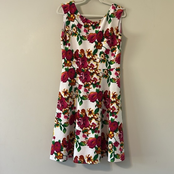 Tiana B. White Pink Green Floral Mini Dress Medium Fit & Flare - Picture 1 of 7